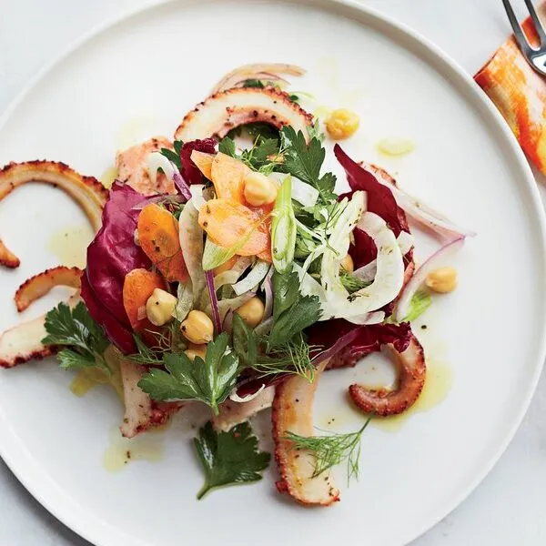 Pan-seared octopus with italian vegetable salad